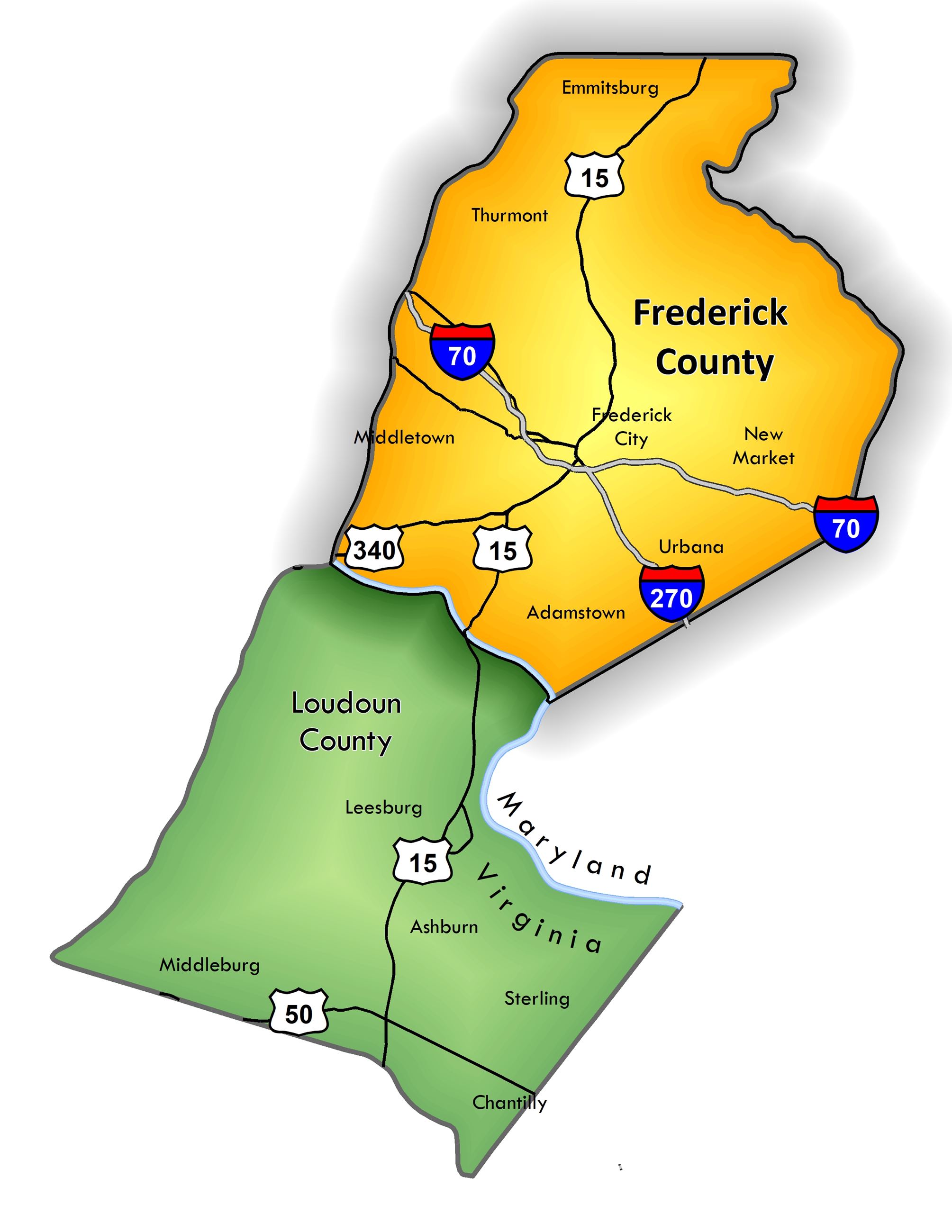 Map of Frederick and Loudoun Counties